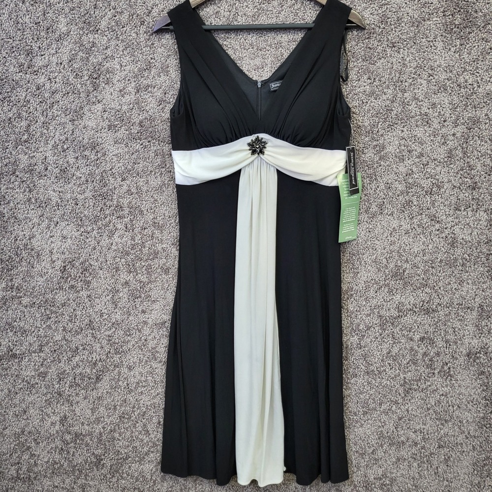 Jessica Howard Womens WM ITY Gown Brooch Accent Pleated Black Ivory 14 NWT